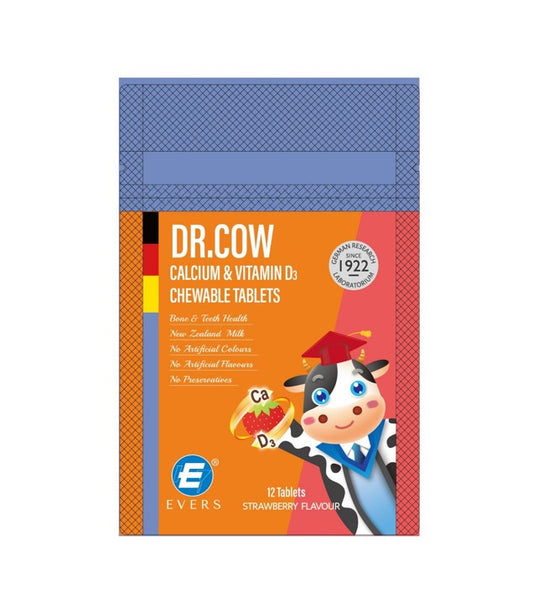 鈣維生素D3咀嚼片 (草莓味) (12片) Dr. Cow Calcium & Vitamin D3 Chewable Tablets